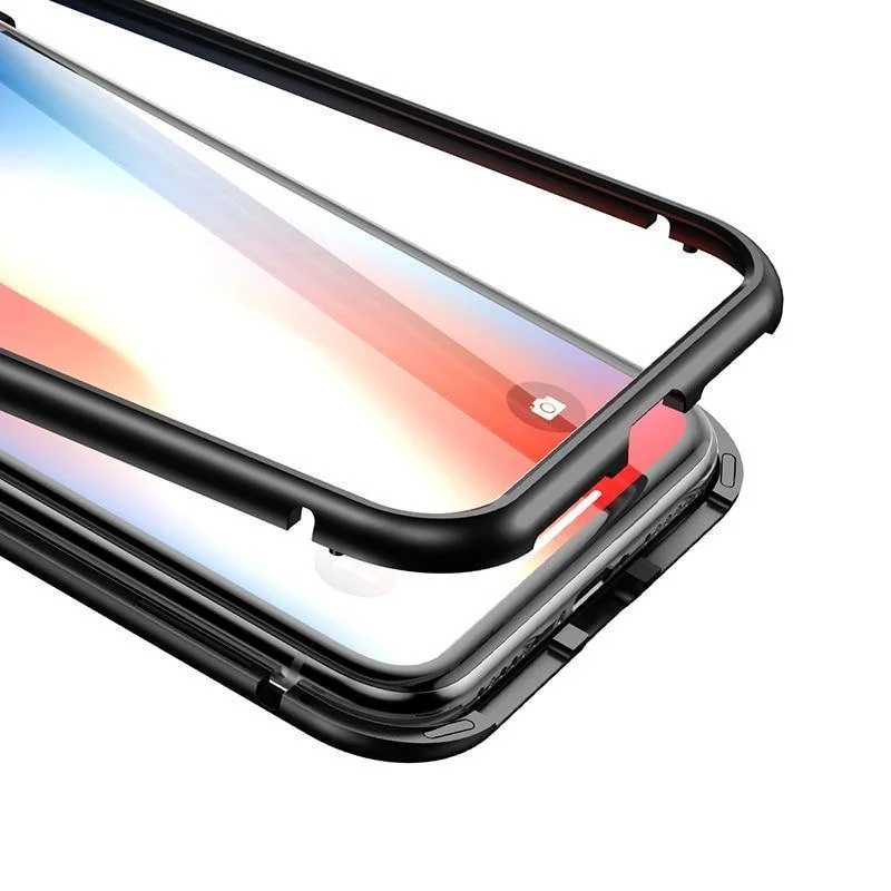 Baseus Magneto Magnetische Adsorptionshülle für iPhone X Metallstoßstange + 9H Hartglashülle für iPhone X Handyhüllen