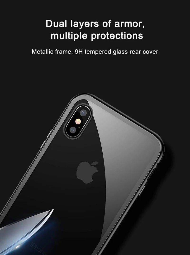 Baseus Magneto Magnetische Adsorptionshülle für iPhone X Metallstoßstange + 9H Hartglashülle für iPhone X Handyhüllen