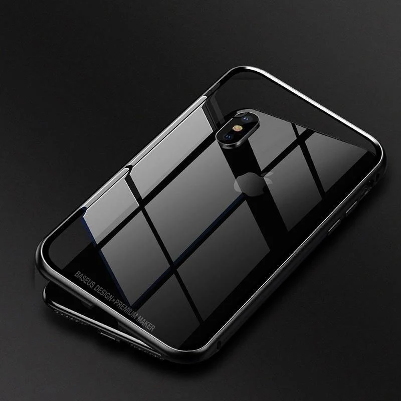 Baseus Magneto Magnetische Adsorptionshülle für iPhone X Metallstoßstange + 9H Hartglashülle für iPhone X Handyhüllen