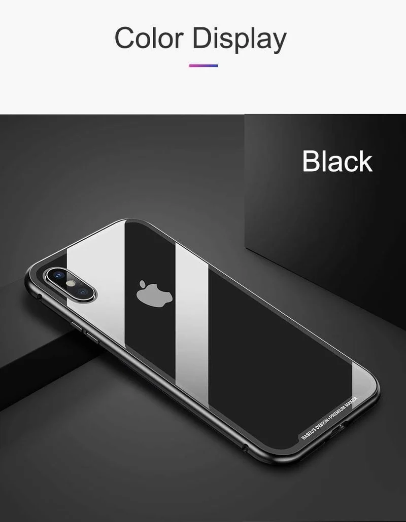 Baseus Magneto Magnetische Adsorptionshülle für iPhone X Metallstoßstange + 9H Hartglashülle für iPhone X Handyhüllen