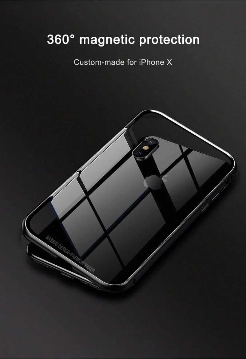 Baseus Magneto Magnetische Adsorptionshülle für iPhone X Metallstoßstange + 9H Hartglashülle für iPhone X Handyhüllen