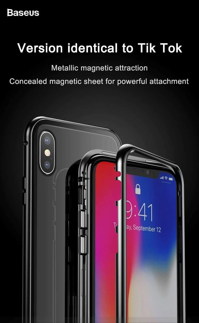 Baseus Magneto Magnetische Adsorptionshülle für iPhone X Metallstoßstange + 9H Hartglashülle für iPhone X Handyhüllen