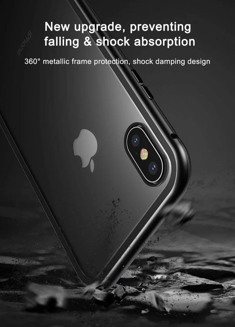 Baseus Magneto Magnetische Adsorptionshülle für iPhone X Metallstoßstange + 9H Hartglashülle für iPhone X Handyhüllen