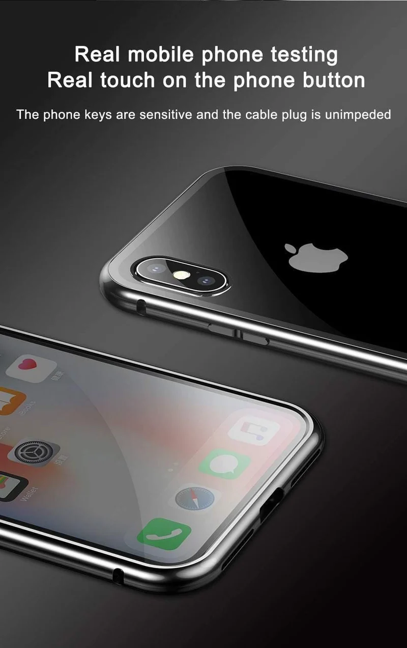 Baseus Magneto Magnetische Adsorptionshülle für iPhone X Metallstoßstange + 9H Hartglashülle für iPhone X Handyhüllen