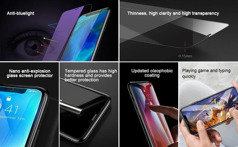 Baseus 0.15 mm superdünner Displayschutz für iPhone Xs Max Xs XR Glasfolie 2018 Anti-Blaulicht gehärtetes Glas für iPhone X