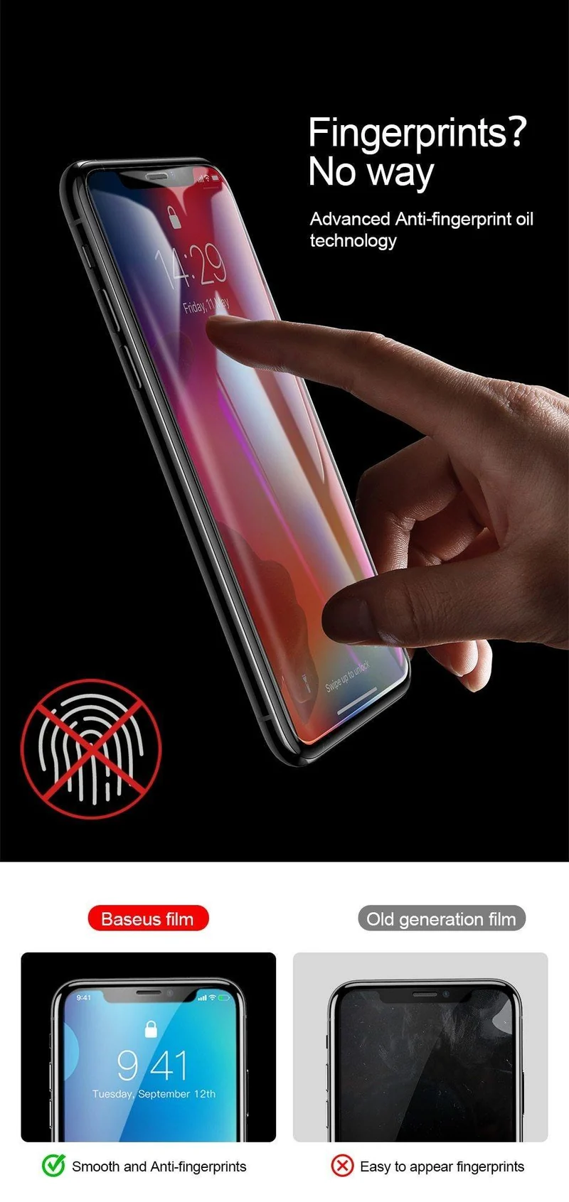 Baseus 0.15 mm superdünner Displayschutz für iPhone Xs Max Xs XR Glasfolie 2018 Anti-Blaulicht gehärtetes Glas für iPhone X
