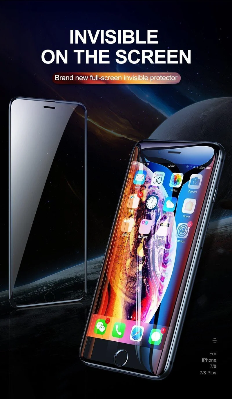 Baseus Schutzglas für iPhone 7 7 Plus 0.3 mm vollständige Abdeckung Displayschutzfolie für iPhone 8 8 Plus 6 6s Plus gehärtetes Glas