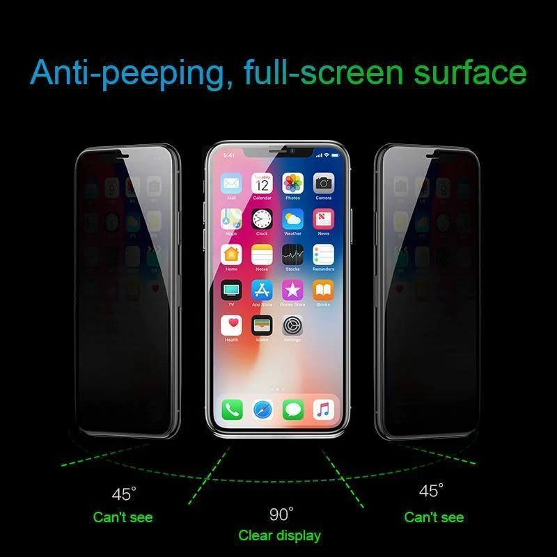 Baseus Anti Spy Displayschutzfolie für iPhone X, 0.3 mm, vollständige Abdeckung, 9H gehärtetes Glas für iPhone X, Schutzglasfolie