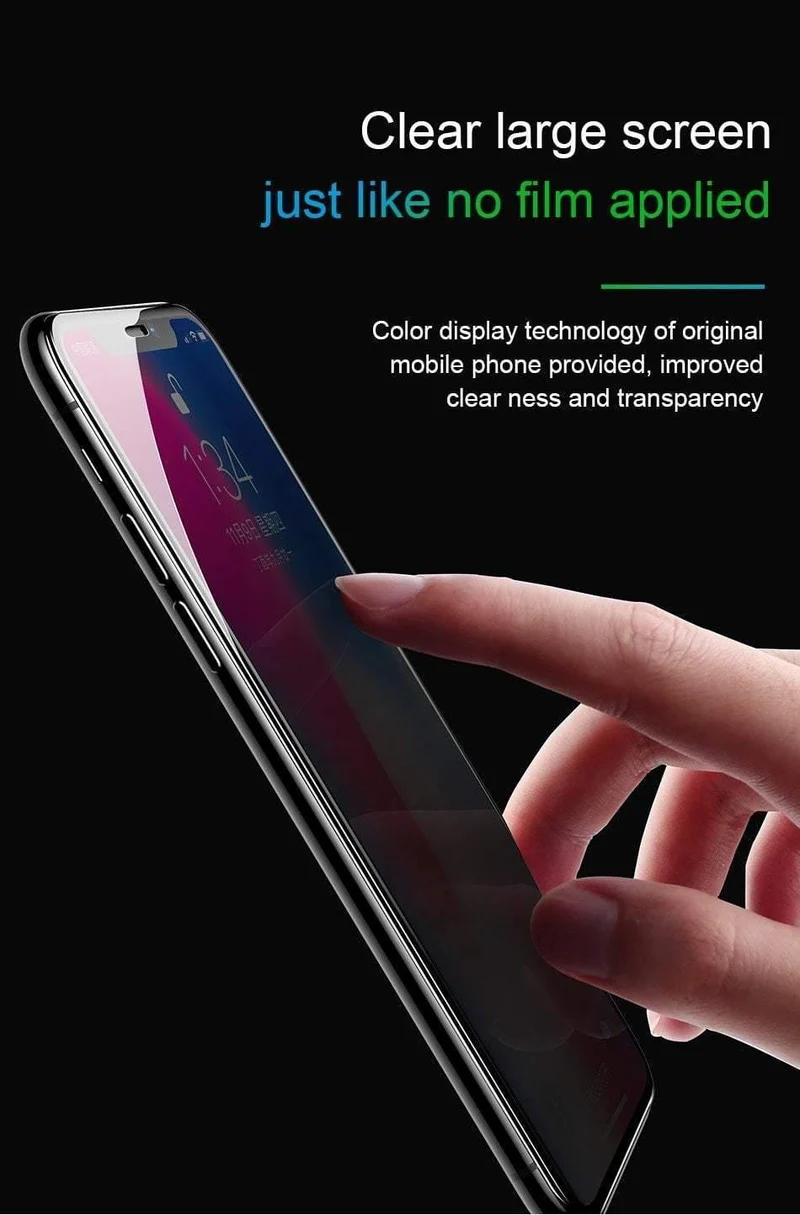 Baseus Anti Spy Displayschutzfolie für iPhone X, 0.3 mm, vollständige Abdeckung, 9H gehärtetes Glas für iPhone X, Schutzglasfolie