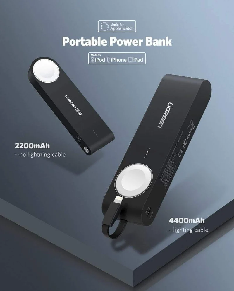Ugreen Drahtlose Ladegerät Power Bank 4400mAh für Apple Uhr 4/3/2 iPhone X 8 Externe Batterie Ladegerät für Handys Poverbank