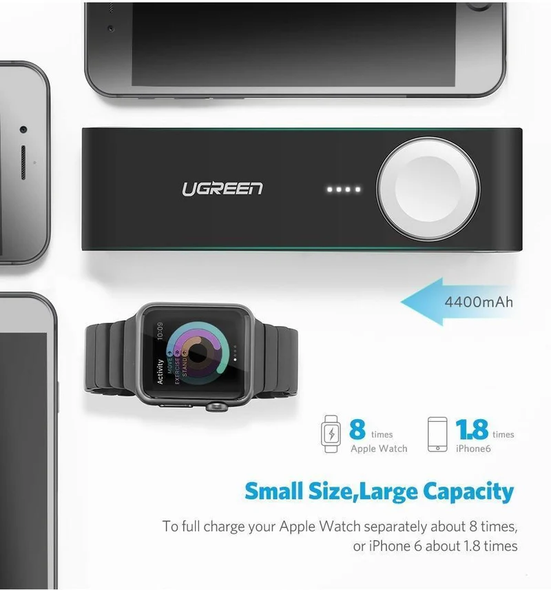 Ugreen Drahtlose Ladegerät Power Bank 4400mAh für Apple Uhr 4/3/2 iPhone X 8 Externe Batterie Ladegerät für Handys Poverbank