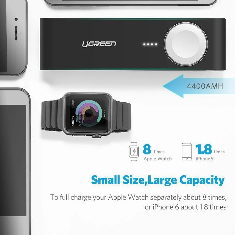 Ugreen Drahtlose Ladegerät Power Bank 4400mAh für Apple Uhr 4/3/2 iPhone X 8 Externe Batterie Ladegerät für Handys Poverbank
