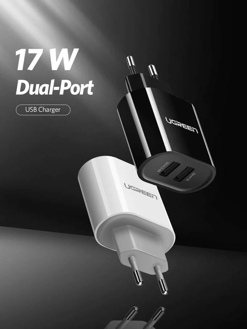 Ugreen USB Ladegerät 3.4A 17W für iPhone 8 X 7 6 iPad Smart USB Ladegerät für Samsung Galaxy S9 LG G5 Dual Handy Ladegerät