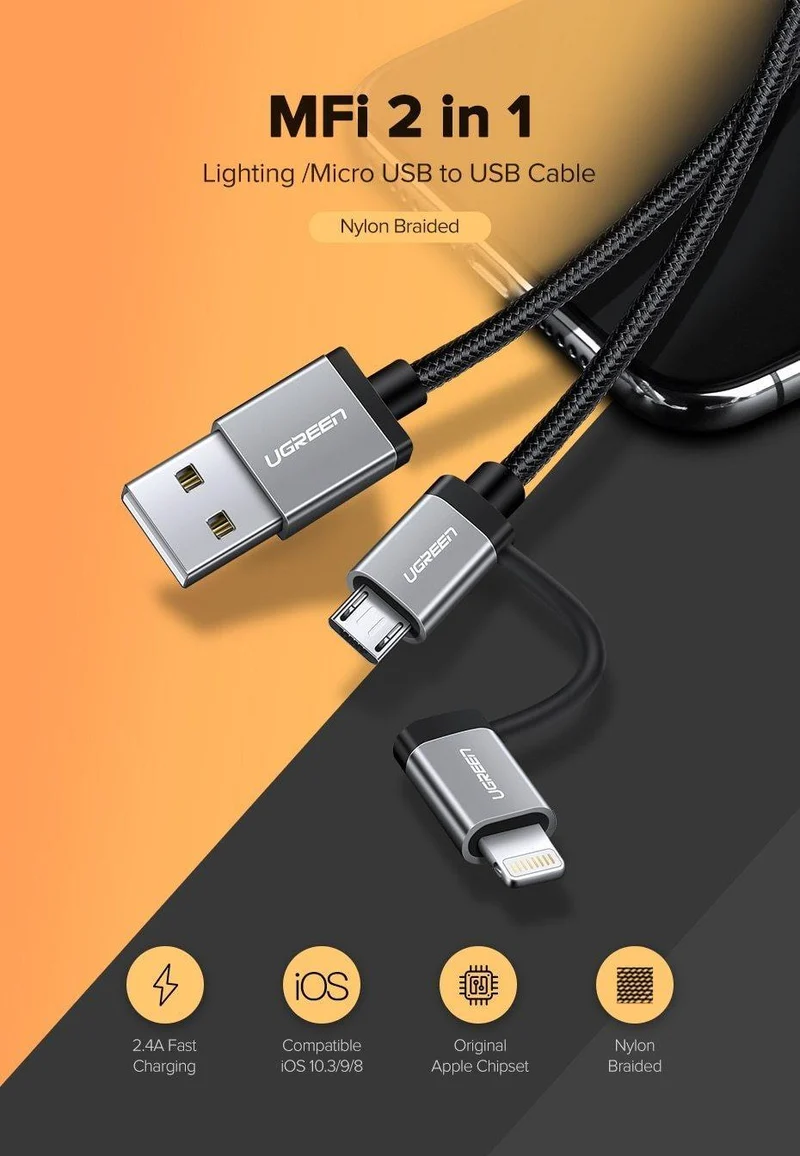 Ugreen USB C Kabel Für iPhone Xs Max 8 7 Lade Ladegerät 3 in 1 USB Typ C Kabel Für Samsung s9 + Micro USB Handy Kabel
