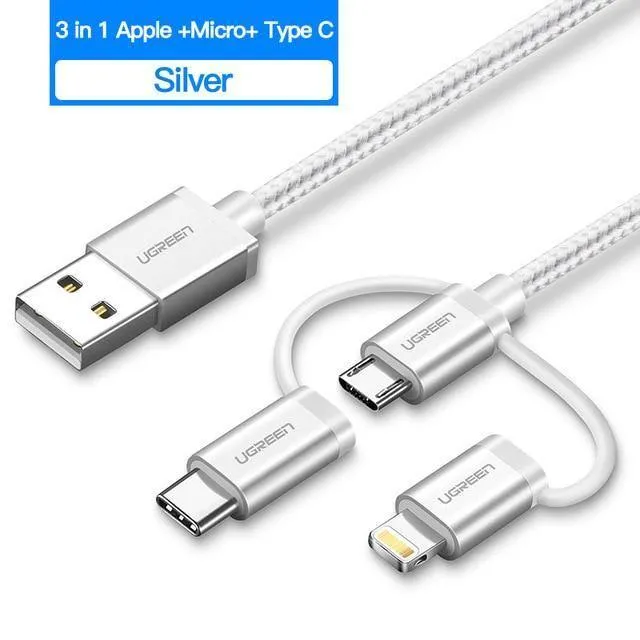 Ugreen USB C Kabel Für iPhone Xs Max 8 7 Lade Ladegerät 3 in 1 USB Typ C Kabel Für Samsung s9 + Micro USB Handy Kabel