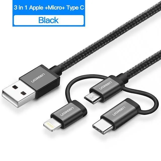 Ugreen USB C Kabel Für iPhone Xs Max 8 7 Lade Ladegerät 3 in 1 USB Typ C Kabel Für Samsung s9 + Micro USB Handy Kabel