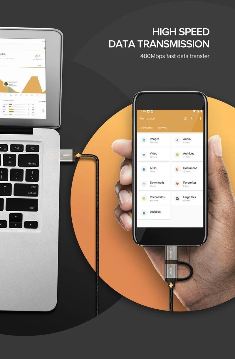 Ugreen USB C Kabel Für iPhone Xs Max 8 7 Lade Ladegerät 3 in 1 USB Typ C Kabel Für Samsung s9 + Micro USB Handy Kabel