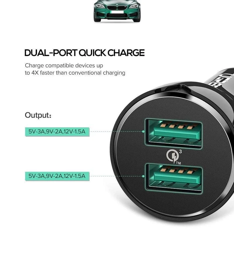 Ugreen 36W Dual USB Schnellladung QC 3.0 Autoladegerät für iPhone Samsung Huawei Schnellladung Handy Schnellladegerät Autoladegerät