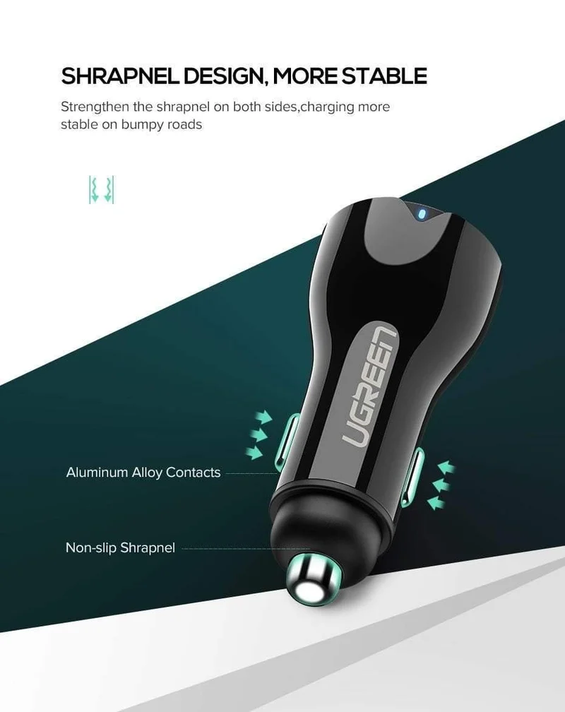 Ugreen 36W Dual USB Schnellladung QC 3.0 Autoladegerät für iPhone Samsung Huawei Schnellladung Handy Schnellladegerät Autoladegerät