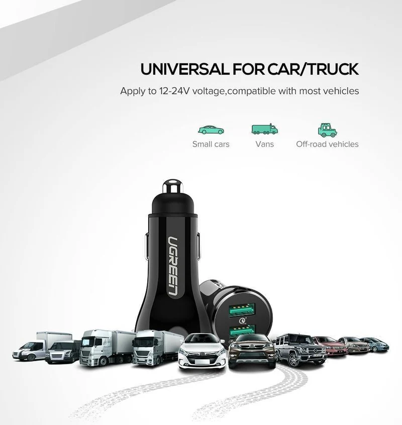 Ugreen 36W Dual USB Schnellladung QC 3.0 Autoladegerät für iPhone Samsung Huawei Schnellladung Handy Schnellladegerät Autoladegerät
