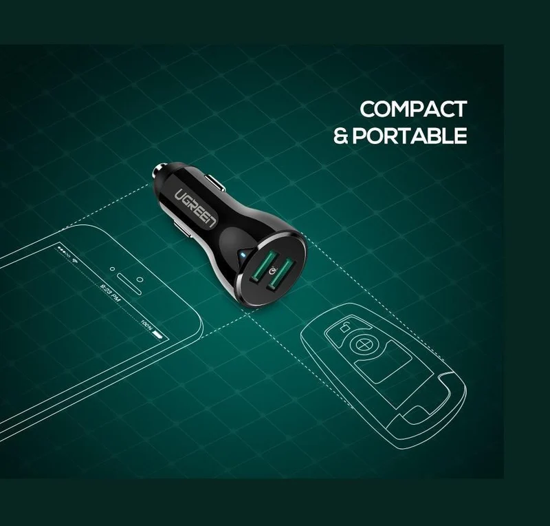 Ugreen 36W Dual USB Schnellladung QC 3.0 Autoladegerät für iPhone Samsung Huawei Schnellladung Handy Schnellladegerät Autoladegerät