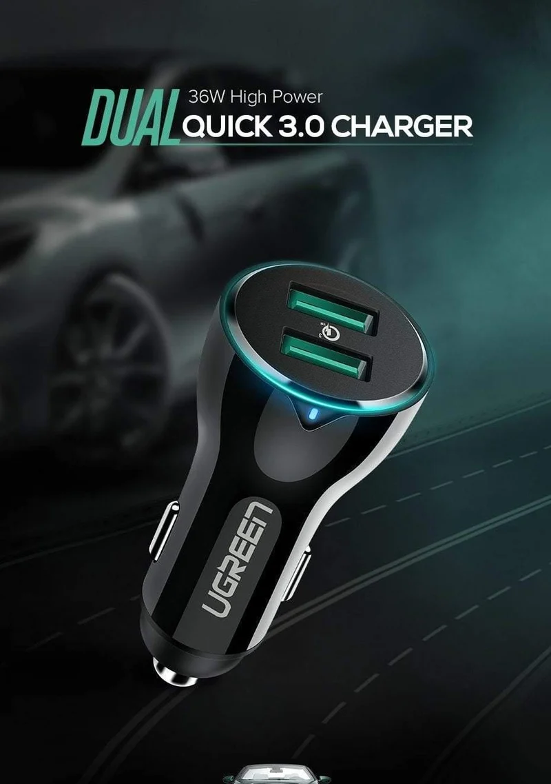 Ugreen 36W Dual USB Schnellladung QC 3.0 Autoladegerät für iPhone Samsung Huawei Schnellladung Handy Schnellladegerät Autoladegerät
