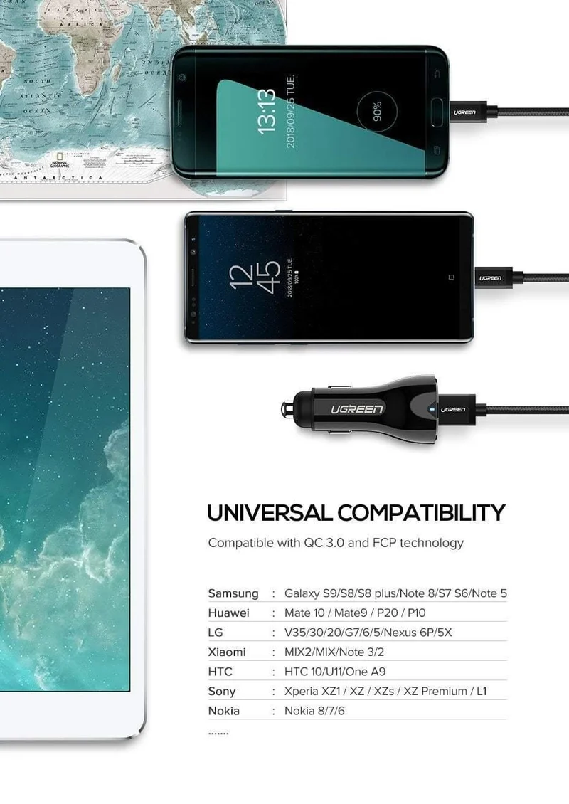 Ugreen 36W Dual USB Schnellladung QC 3.0 Autoladegerät für iPhone Samsung Huawei Schnellladung Handy Schnellladegerät Autoladegerät