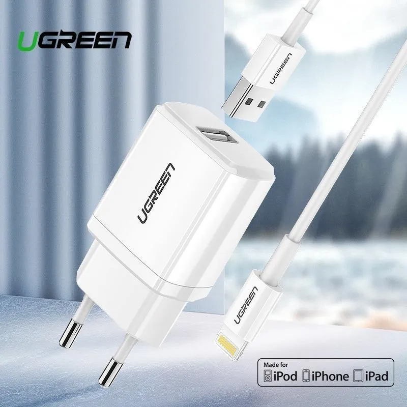 Ugreen 5V2.1A USB-Ladegerät MFi USB-Kabel für iPhone Xs Max XR Handy-Ladegerät für iPhone X 8 7 Wandtelefon-Ladegerät für iPad