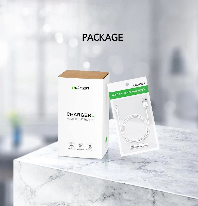 Ugreen 5V2.1A USB-Ladegerät MFi USB-Kabel für iPhone Xs Max XR Handy-Ladegerät für iPhone X 8 7 Wandtelefon-Ladegerät für iPad