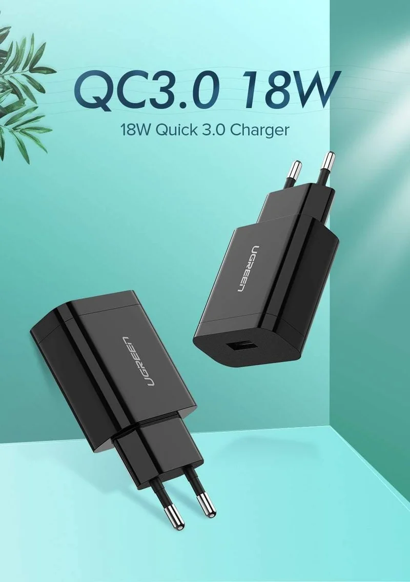 Ugreen 18W USB-Ladegerät Quick Charge 3.0 Handy-Ladegerät für iPhone Fast QC 3.0 PD-Ladegerät für Huawei Samsung Galaxy S9+