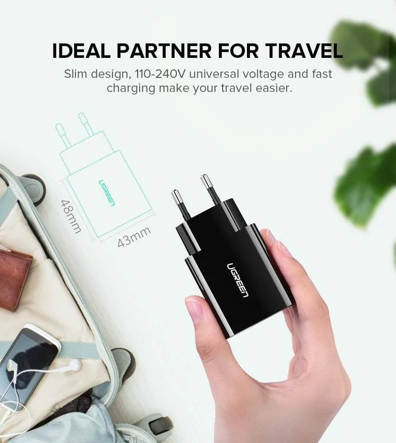 Ugreen 18W USB-Ladegerät Quick Charge 3.0 Handy-Ladegerät für iPhone Fast QC 3.0 PD-Ladegerät für Huawei Samsung Galaxy S9+