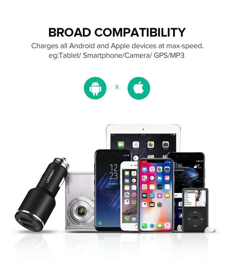 Ugreen Kfz-Ladegerät Dual USB Quick Charge 3.0 für iPhone X 8 QC 3.0 Kfz-Ladegerät für Samsung Galaxy S9 Fast Phone Charger für LG