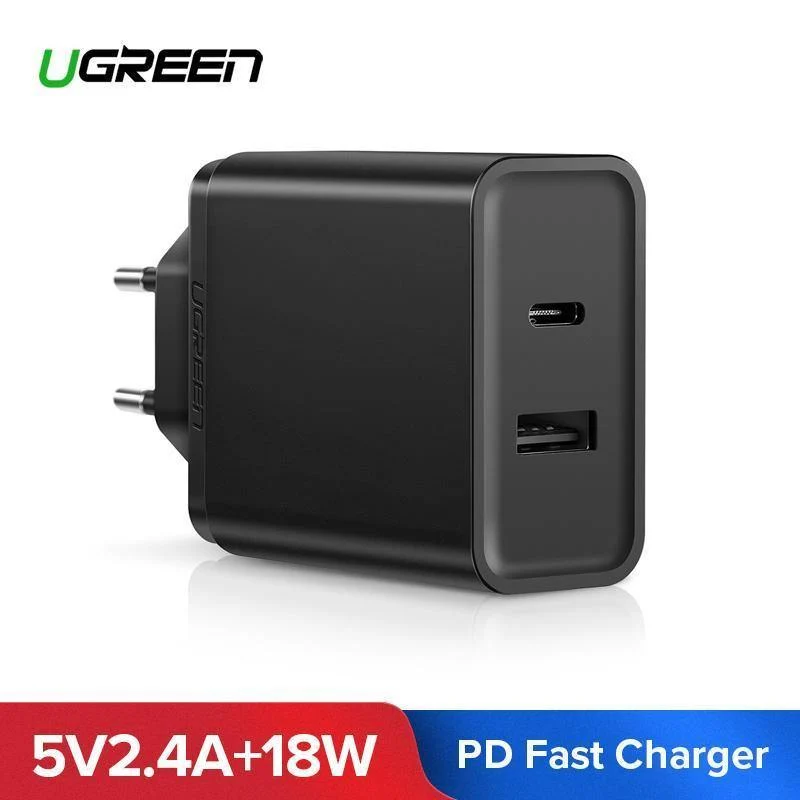 Ugreen 18W Typ C PD Schnelles USB Ladegerät für iPhone X 8 XS XR PD Schnellladegerät 5V 2.4A Telefon Ladegerät für Samsung Xiaomi Ladegerät