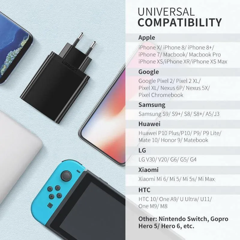 Ugreen 18W Typ C PD Schnelles USB Ladegerät für iPhone X 8 XS XR PD Schnellladegerät 5V 2.4A Telefon Ladegerät für Samsung Xiaomi Ladegerät