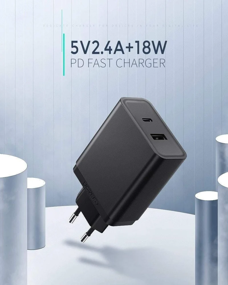 Ugreen 18W Typ C PD Schnelles USB Ladegerät für iPhone X 8 XS XR PD Schnellladegerät 5V 2.4A Telefon Ladegerät für Samsung Xiaomi Ladegerät
