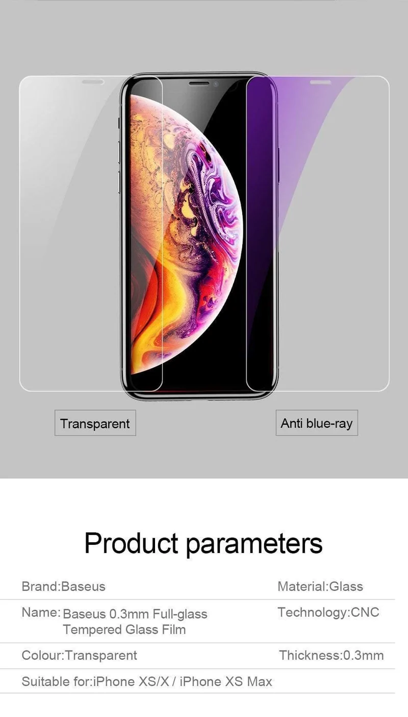 Baseus 0.3 mm Displayschutz aus gehärtetem Glas für iPhone X Xs Max XR Frontabdeckung Schutz gehärteter Glasfilm für iPhone Xsmax