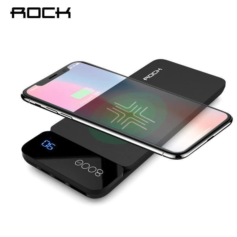 ROCK QI Wireless Charger Power Bank 8000mAh mit Digitalanzeige 5V 2A 5W Externer Akku Powerbank für iPhone X Samsung Xiaomi