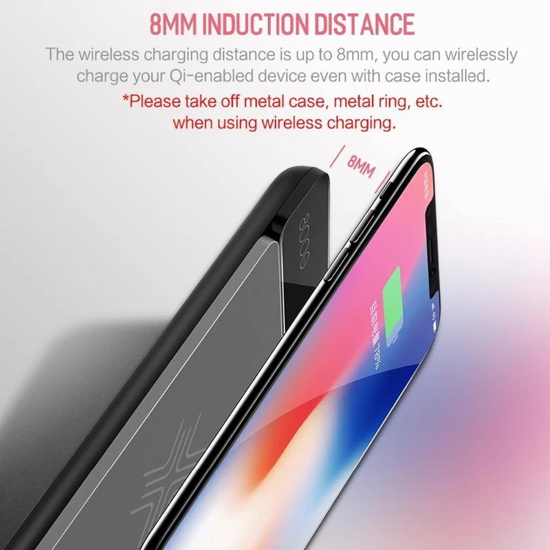 ROCK QI Wireless Charger Power Bank 8000mAh mit Digitalanzeige 5V 2A 5W Externer Akku Powerbank für iPhone X Samsung Xiaomi
