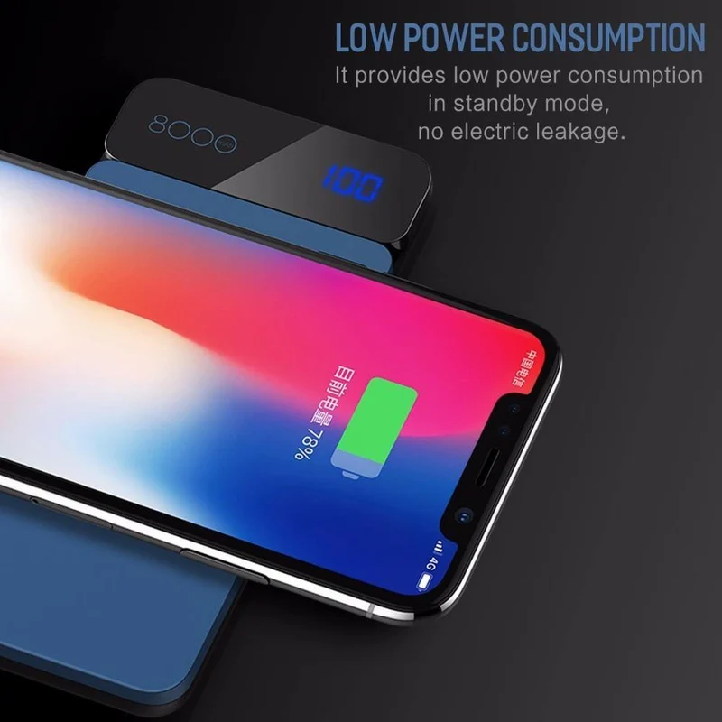 ROCK QI Wireless Charger Power Bank 8000mAh mit Digitalanzeige 5V 2A 5W Externer Akku Powerbank für iPhone X Samsung Xiaomi