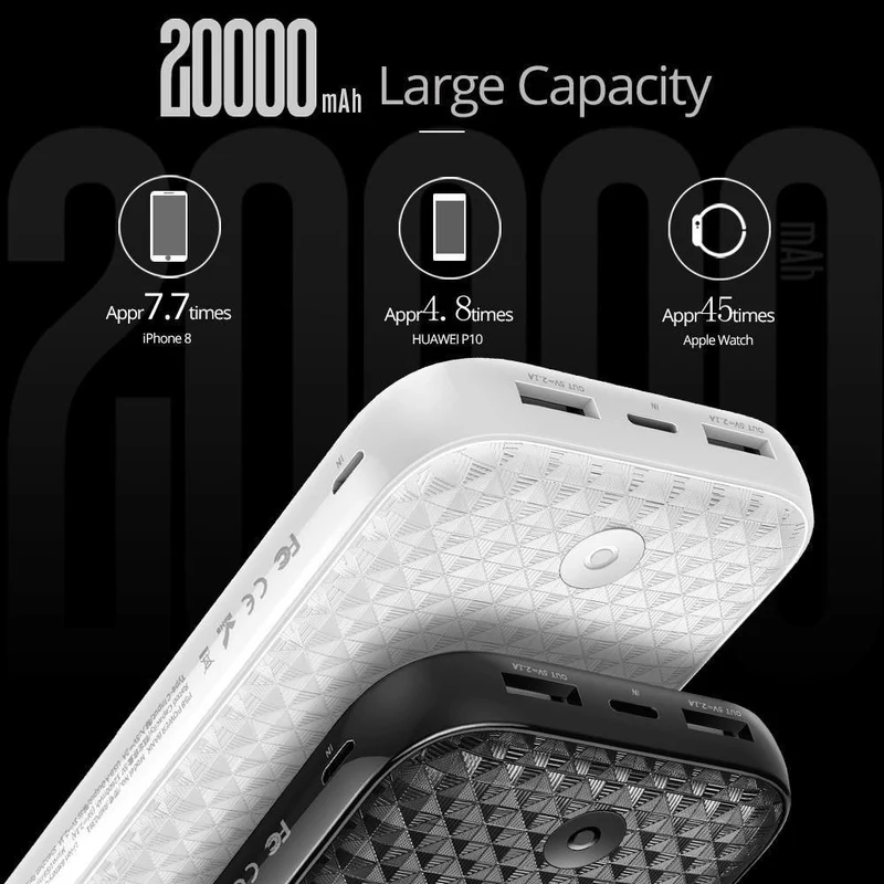 ROCK Power Bank 20000mah Schnellladegerät Tragbarer externer Akku Batterien Powerbank für Samsung Xiaomi Smartphone