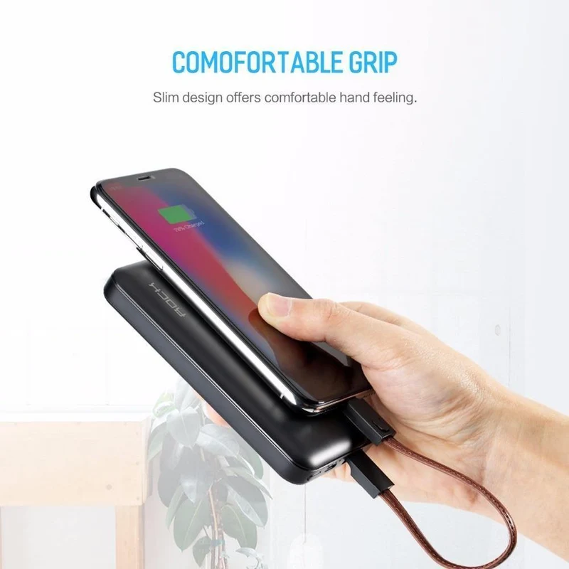 ROCK Power Bank 10000 mAh für Xiaomi Tragbares externes Batterieladegerät Ultra Slim Powerbank für iPhone X Samsung Note 8 S8