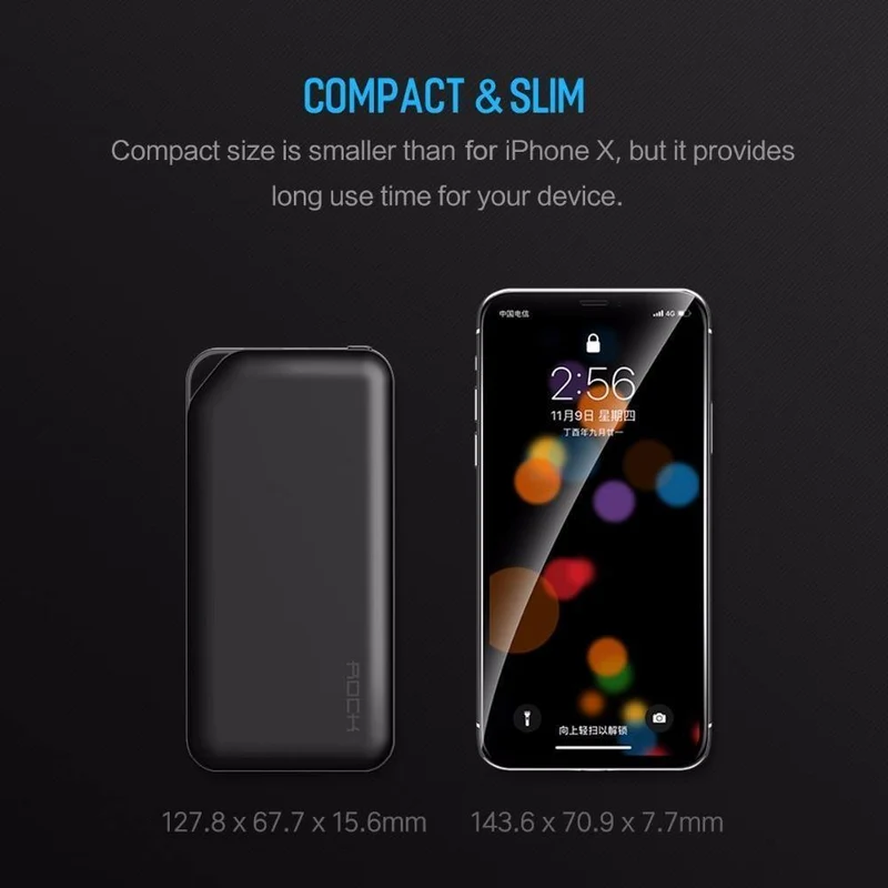 ROCK Power Bank 10000 mAh für Xiaomi Tragbares externes Batterieladegerät Ultra Slim Powerbank für iPhone X Samsung Note 8 S8