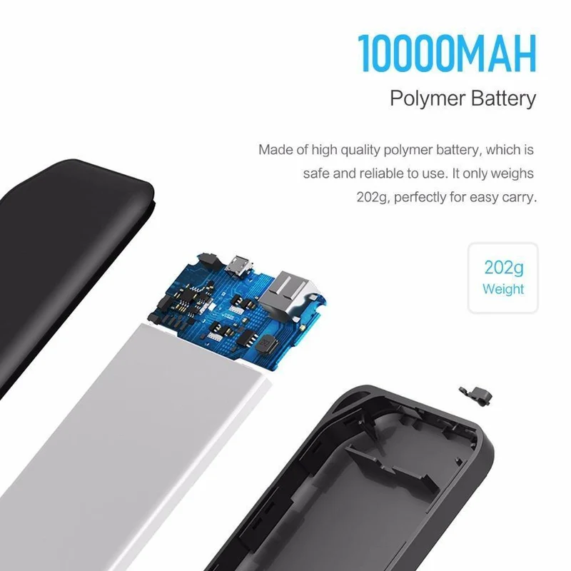 ROCK Power Bank 10000 mAh für Xiaomi Tragbares externes Batterieladegerät Ultra Slim Powerbank für iPhone X Samsung Note 8 S8