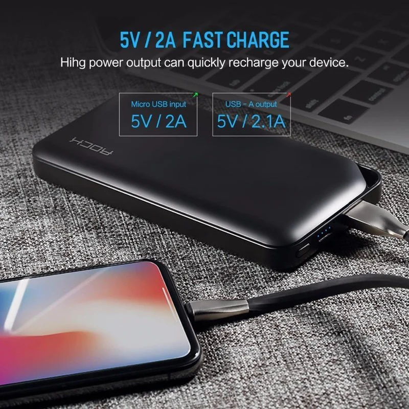 ROCK Power Bank 10000 mAh für Xiaomi Tragbares externes Batterieladegerät Ultra Slim Powerbank für iPhone X Samsung Note 8 S8
