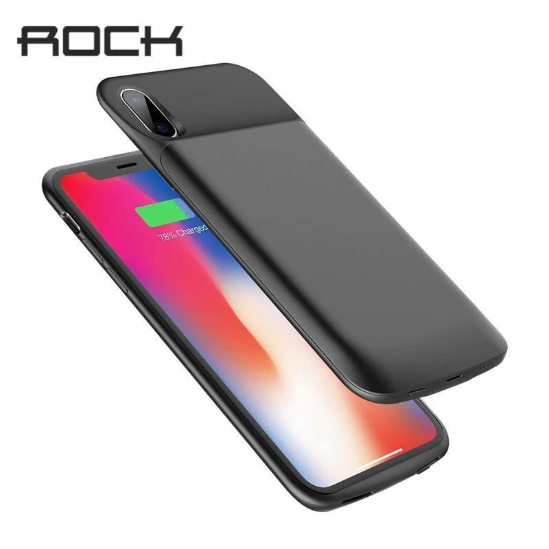 ROCK Akku-Ladegerät-Hülle für iPhone X 10, tragbar, 6000 mAh, Powerbank, Ladehülle, externes Backup