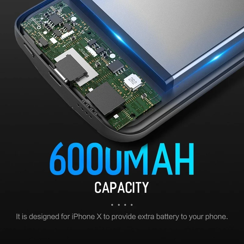 ROCK Akku-Ladegerät-Hülle für iPhone X 10, tragbar, 6000 mAh, Powerbank, Ladehülle, externes Backup