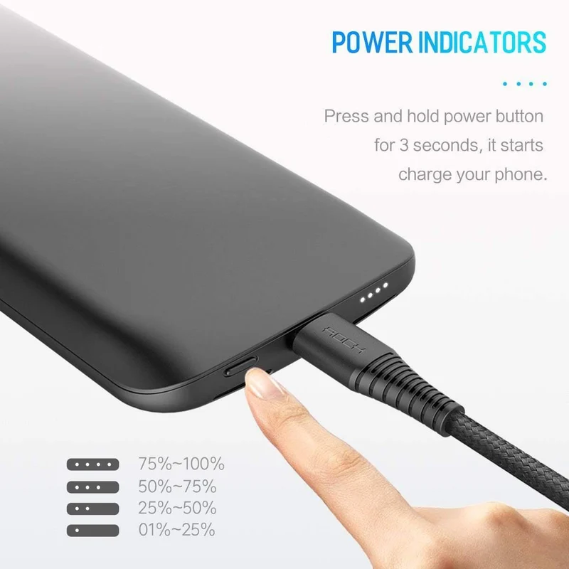 ROCK Akku-Ladegerät-Hülle für iPhone X 10, tragbar, 6000 mAh, Powerbank, Ladehülle, externes Backup