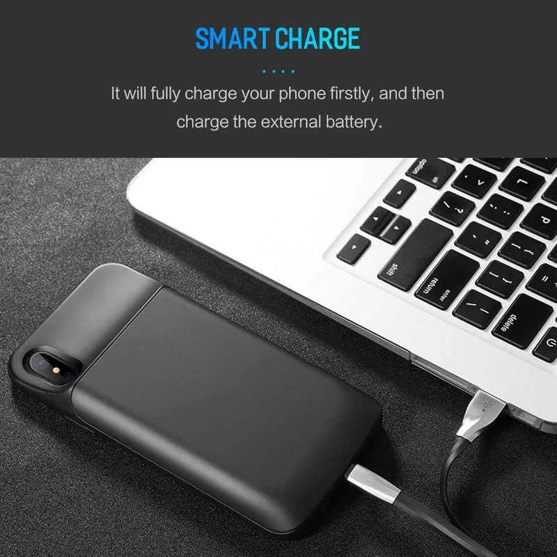 ROCK Akku-Ladegerät-Hülle für iPhone X 10, tragbar, 6000 mAh, Powerbank, Ladehülle, externes Backup