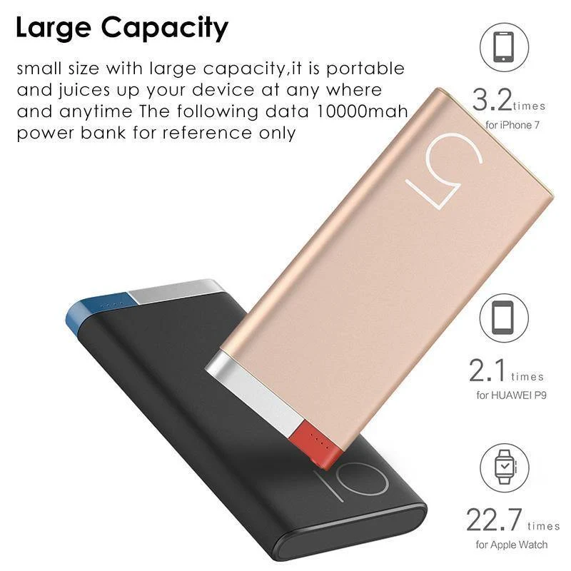 ROCK 10000 mAh Power Bank Tragbares Telefonladegerät Powerbank für iPhone 7 6 für Xiaomi 6 Externer Akku mit zwei Eingangsanschlüssen