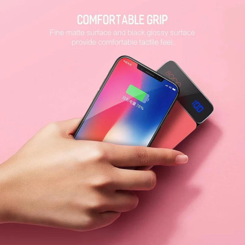 ROCK QI Wireless Ladegerät Power Bank 5V 2A 5W Externer Akku mit Digitalanzeige Powerbank für iPhone X 8 Samsung S8 Hinweis 8